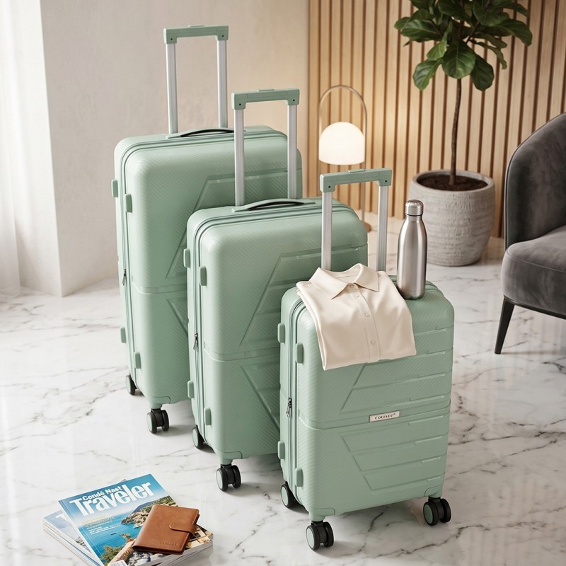 Série de 3 Valises en Polypropylène Incassable Vert - COLISEE+