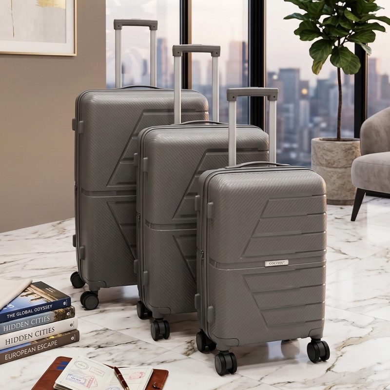 Série de 3 Valises en Polypropylène Incassable Gris - COLISEE+