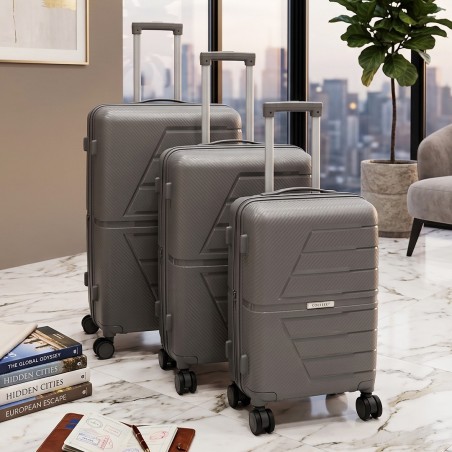 Série de 3 Valises en Polypropylène Incassable Gris - COLISEE+