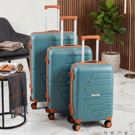Série de 3 Valises en Polypropylène Incassable Turquoise & Marron - COLISEE+