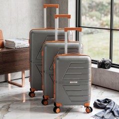 Série de 3 Valises en Polypropylène Incassable Gris & Marron - COLISEE+
