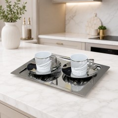 Service à Café avec Plateau en Acier Inoxydable 5 Pièces