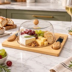 Beurrier avec cloche en verre et plateau en bambou