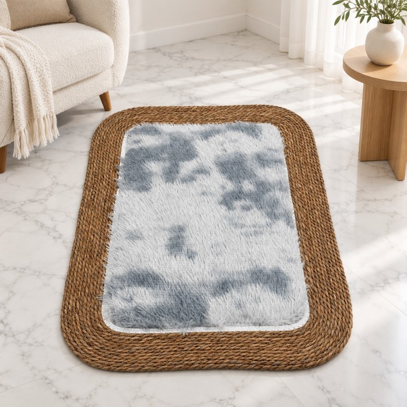 Tapis Rectangulaire 100x70 cm Tressé avec Centre Effet Fourrure