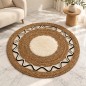 Tapis Rond Décoratif Ø 80 cmTressé avec Centre Effet Fourrure