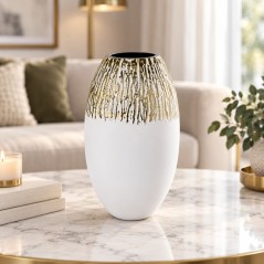 Vase Décoratif 30 cm Blanc avec Finition Dorée