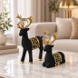 Set de 2 Statues Cerf Décoratives Noir et Doré avec Boule Transparente