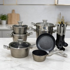 Batterie de Cuisine 23 Pièces en Granite Effet Cuivré