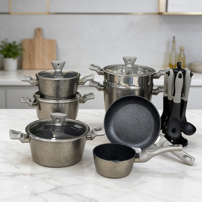 Batterie de Cuisine 23 Pièces en Granite Effet Cuivré