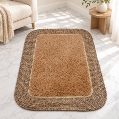 Tapis Rectangulaire 100x70 cm Tressé avec Centre Effet Fourrure