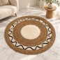 Tapis Rond Décoratif Ø 80 cmTressé avec Centre Effet Fourrure