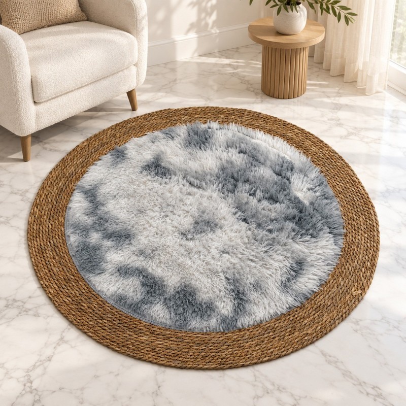 Tapis Rond Tressé 100 cm avec Centre Effet Fourrure Tapis Rond Tressé 100 cm avec Centre Effet Fourrure