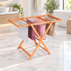 Séchoir à Linge Pliable en Bois Naturel