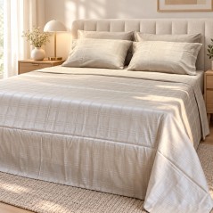 Parure de Lit 2 Places 100% Satin de Coton avec 2 Taies