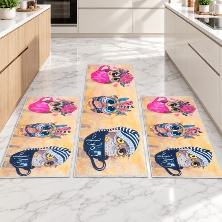Set de 3 Tapis de Cuisine Antidérapants - Coffe