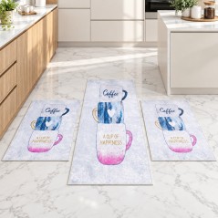 Set de 3 Tapis de Cuisine Antidérapants - Rose & Bleu