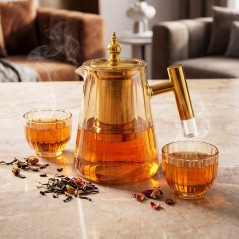 Théière en Verre 650 ml avec Couvercle Doré