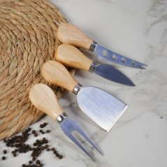 Set de 4 Couteaux à Fromage en Inox avec Manche en Bois