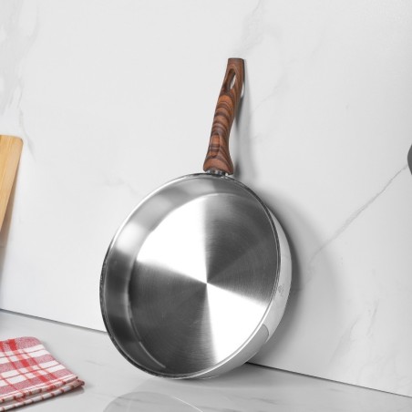 Poêle 28 cm en Inox 18/10 avec Manche Effet Bois - Falez