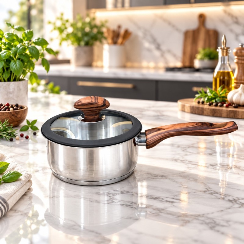 Casserole 18 cm en Inox 18/10 avec Manche Effet Bois - Falez