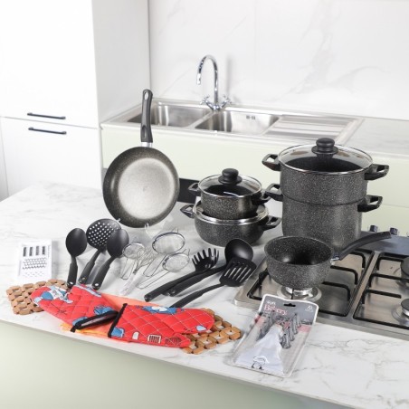 Batterie de Cuisine 36 Pièces en Granite Noir - Granitalia