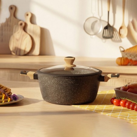 Faitout en Granite 20 cm avec Manches en Bois - Noir - Golden House