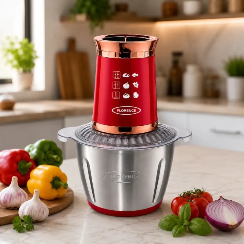 Hachoir Multifonctions 3L 1200W 2 Vitesses Rouge - Florence R-7038