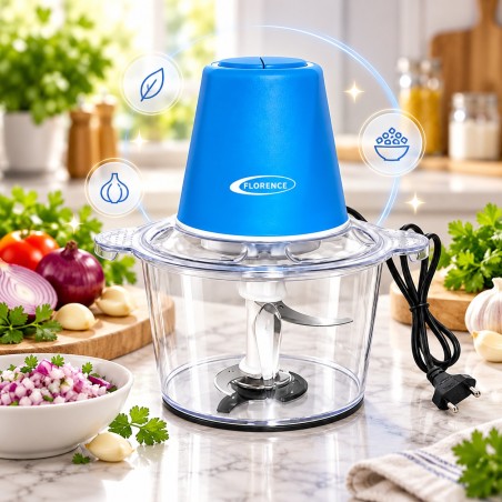 Hachoir Électrique 2L 400W Bol Plastique Bleu - Florence HK-360