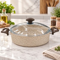 Sauteuse en Granite 26 cm avec Couvercle en Verre - Falez