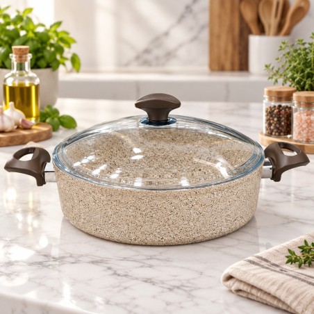 Sauteuse en Granite 26 cm avec Couvercle en Verre - Falez