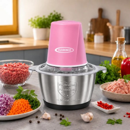 Hachoir Électrique 2L 400W Bol Inox Rose  - Florence HK-360