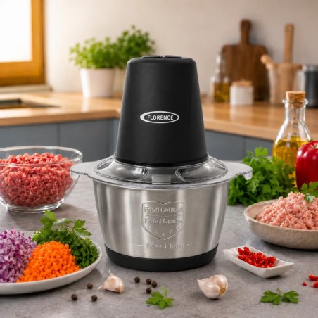 Hachoir Électrique 2L 400W Bol Inox Noir - Florence HK-360