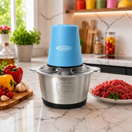 Hachoir Électrique 2L 400W Bol Inox Bleu - Florence HK-360
