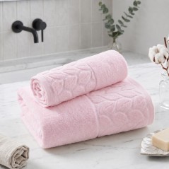 Lot de 2 Serviettes Feuille en Coton Rose Bébé - ABM