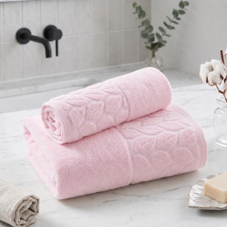 Lot de 2 Serviettes Feuille en Coton Rose Bébé - ABM