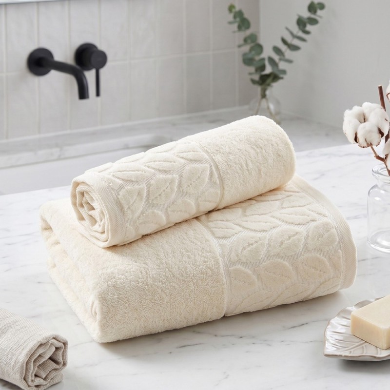 Lot de 2 Serviettes Feuille en Coton Écru - ABM Lot de 2 Serviettes Feuille en Coton Écru - ABM