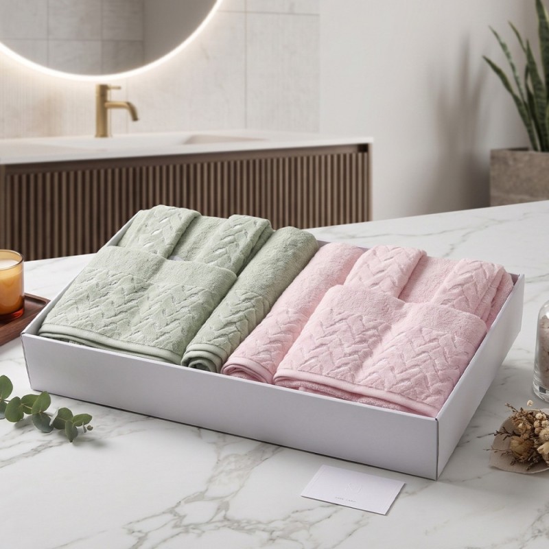 Cap de Bain Couple 6 Pièces en Coton Rose / Vert - ABM Cap de Bain Couple 6 Pièces en Coton Rose / Vert - ABM
