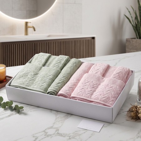 Cap de Bain Couple 6 Pièces en Coton Rose / Vert - ABM