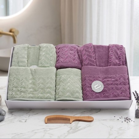 Cap de Bain Couple 6 Pièces en Coton Vert / Mauve - ABM