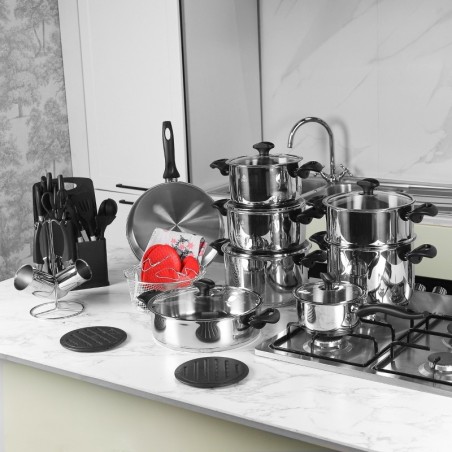 Batterie de Cuisine en Inox 18/10 43 Pièces Noir - Falez