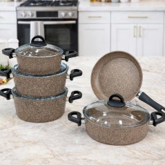 Batterie de Cuisine en Granite 9 Pièces Premium Brown - Falez