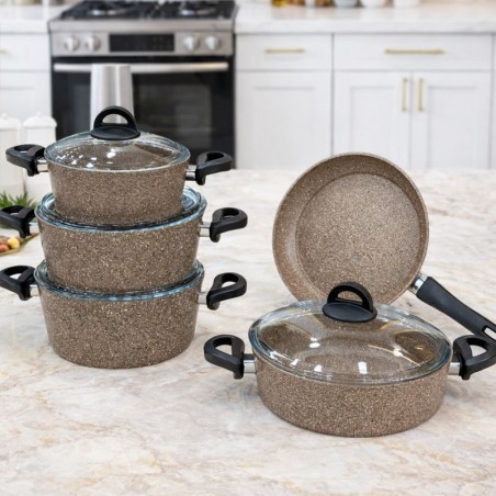 Batterie de Cuisine en Granite 9 Pièces Premium Brown - Falez