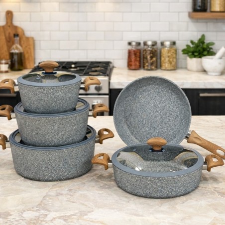 Batterie de Cuisine en Granite 9 Pièces Gris - Falez