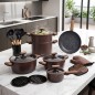 Batterie de Cuisine Granite 21 Pièces Marron - Sizar Batterie de Cuisine Granite 21 Pièces Marron - Sizar