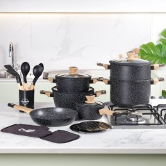 Batterie de Cuisine Granite 21 Pièces Noir - Sizar
