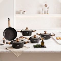 Batterie de Cuisine Granite 10 Pièces Noir - Sizar