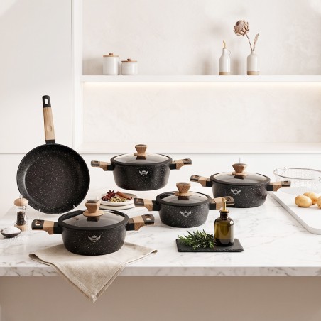 Batterie de Cuisine Granite 10 Pièces Noir - Sizar