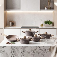 Batterie de Cuisine Granite 10 Pièces Grège - Sizar