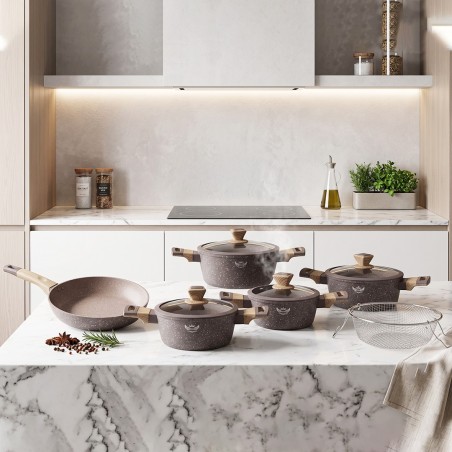 Batterie de Cuisine Granite 10 Pièces Grège - Sizar