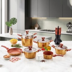 Batterie de Cuisine Granite 23 Pièces Effet Cuivre - Sizar